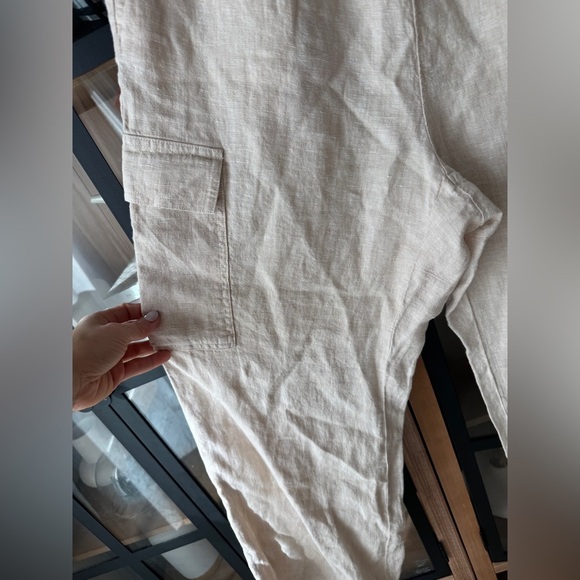 Lands’ End Linen cargo pants beige sand petite short putty drawstring straight - Picture 6 of 11